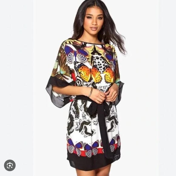 Desigual Gijon Butterfly Smock Tie Waist Batwing Kimono Caftan Dress EU Sz 38/M - Picture 1 of 7